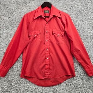 High‎ Country Shirt Mens Medium Orange Western Pearl Snap Cowboy Rodeo Ranchwear